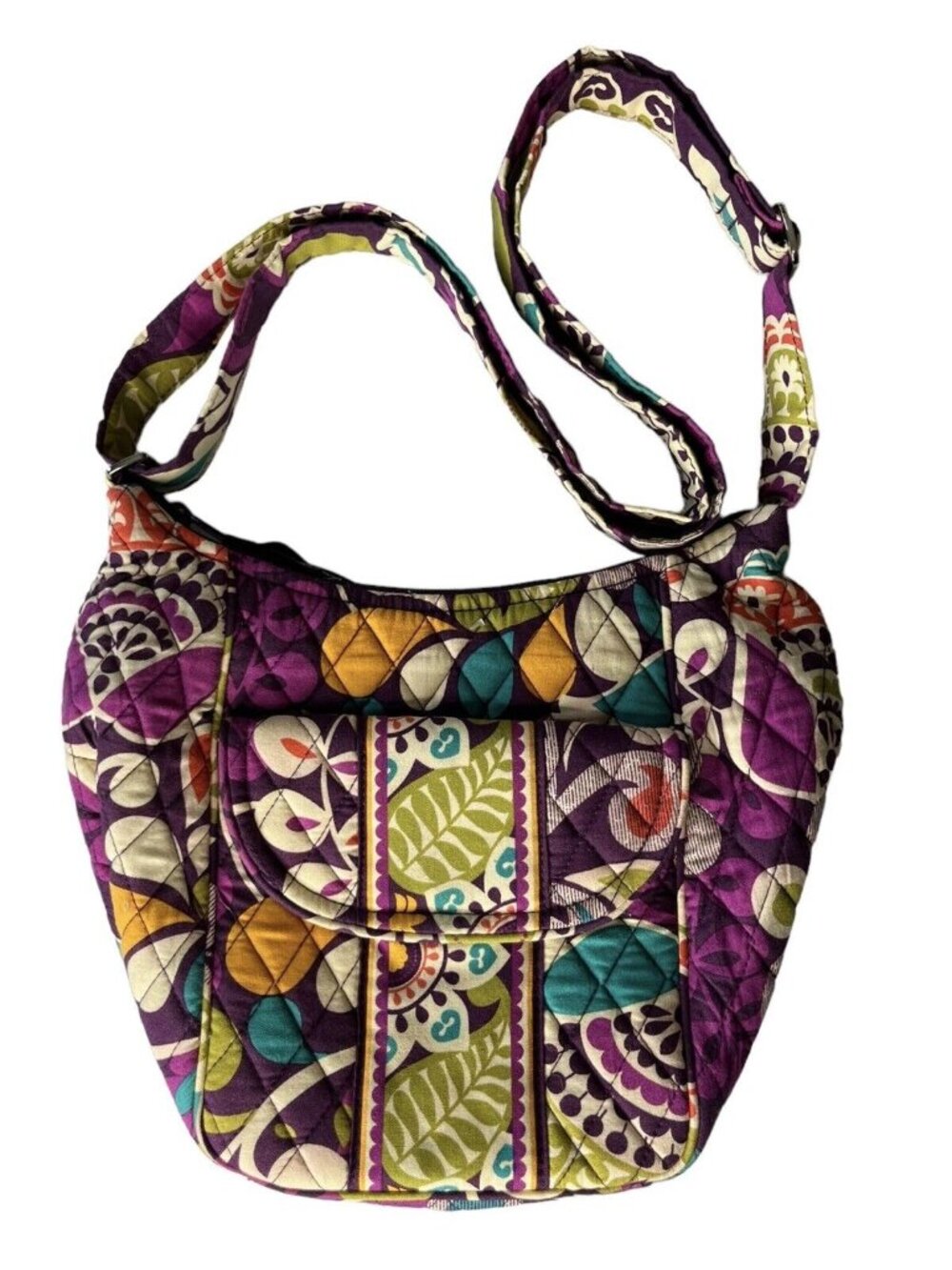 Vera Bradley Crossbody Purse Bag Carryall Plum Crazy Zipper Front Pocket